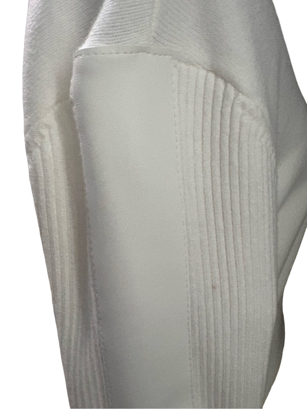 Evereve Cream Crewneck Rib Knit Sweater with Leather down the sleeves. - Picture 4 of 7